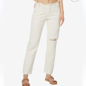 Levi’s Wedgie Straight Jeans 30 Ecru Distressed Raw Waist NWT
